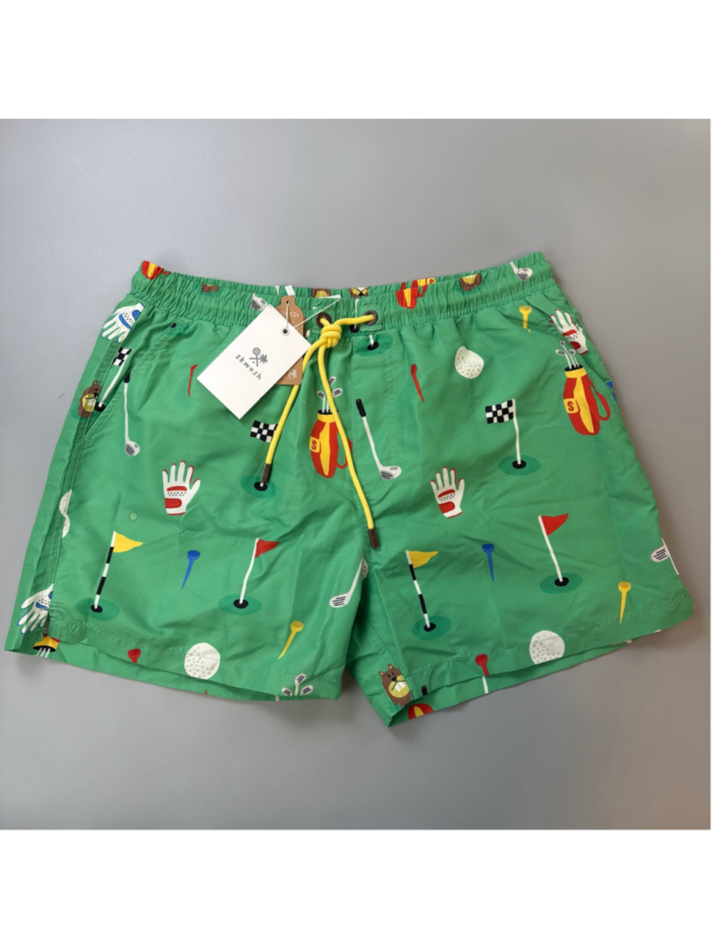 Skwosh Swim Trunks Golf Print Large Green Sunny Boy Sporty Fun Eco New Lined
